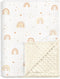 Rainbow Baby Blankets for Girls, Soft Nursery Minky Blankets with Muslin and