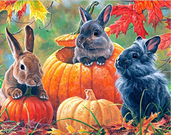 Pumpkin Patch Bunnies 300 Piece Jigsaw Puzzle by Abraham Hunter