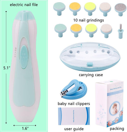 Baby Nail Trimmer Electric Nail File, Safe Nail Filer Grinder Kit for Newborns, with LED Light and 10 Grinding Heads