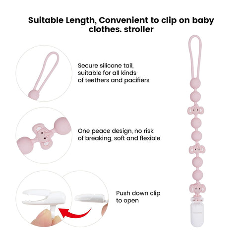 Set 3 Cute Animal Baby Food Grade Silicone Teether Toy with One Piece Design Pacifier Clip Holder,Teething Pain Relief