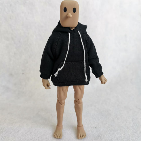 1/12 Scale Strong Man Action Figure Clothes, Men's Hoodie Clothing for 1:12 6inch Male Action Figure Doll (Black)
