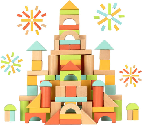 MEEYOO 100pcs Wooden Blocks for Toddlers 1-3, Building Blocks for Toddlers 1-3, Wooden