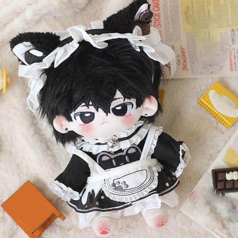 niannyyhouse 20cm Plush Doll Clothes Headdress Shirt Dress Apron Shoes Cat Paw Maid Sets 8in Doll Accessories Dress Up (Black)