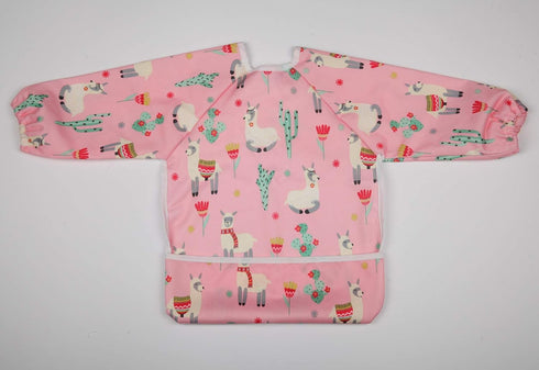 Baby Bib Sleeved Shirt with Pocket for Toddler Painting Girls, 1-3 years (Pink Alpaca)
