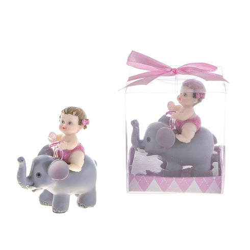 Lunaura Baby Keepsake, Set of 12 Girl Baby Holding Pacifier on Elephant Favors, Pink