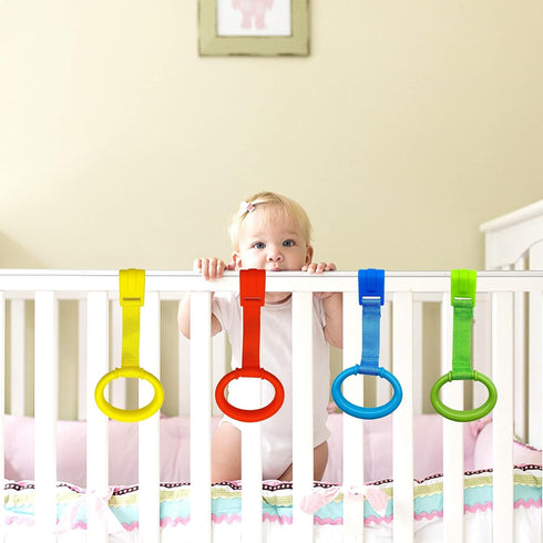 4 Pcs Baby Playpen Pull Up Rings, Crib Assistant Rings for Baby Walking Exercises, Cot Hanging Rings
