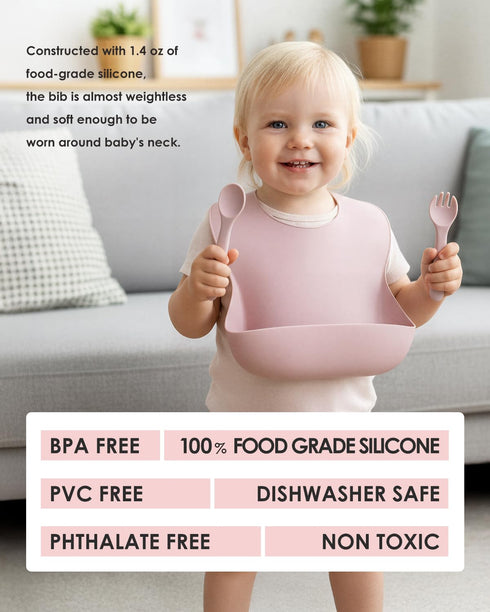 Tiny Marvels Silicone Bibs for Babies with Food Catcher Pocket, Adjustable Waterproof Feeding Bib for Infants