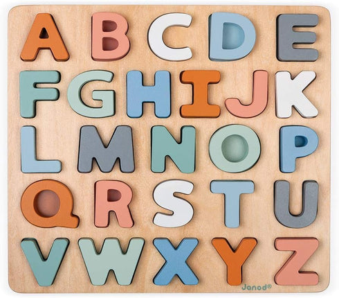 Janod - Sweet Cocoon Wooden Alphabet Learning Puzzle - Alphabet Learning - Stylish Stand-Up Letters - Enhances Language
