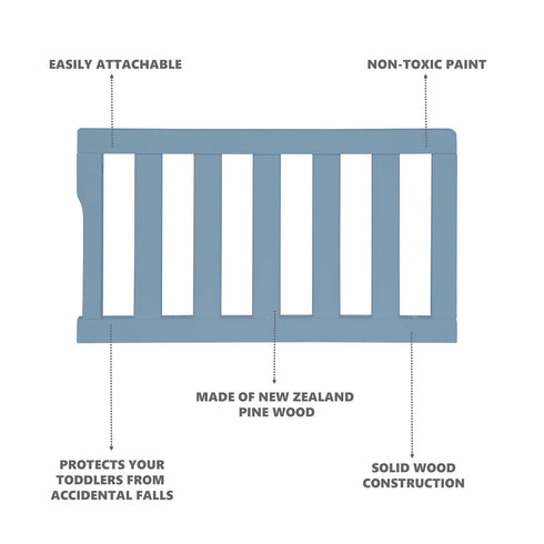 Convertible Crib Toddler Guard Rail - Dusty Blue, Solid Wood Construction for Toddler Beds