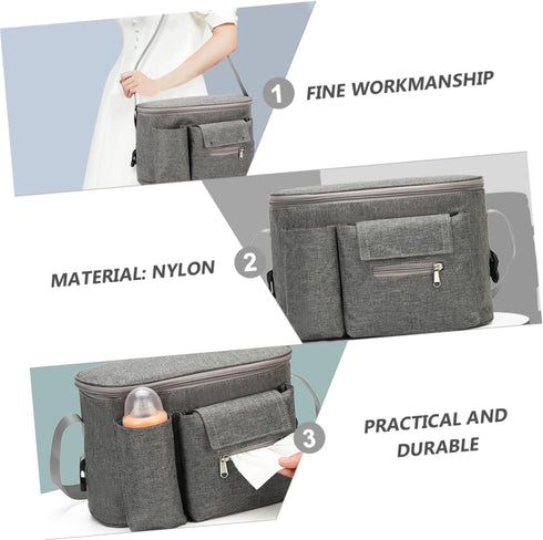Mummy Kisangel Multi-functional Grey Stroller Diaper Bag Nappy Container Tissue Bottle Holder Portable Bag for Toys