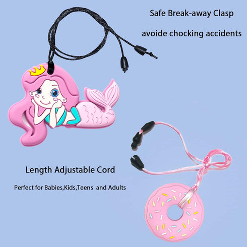 Chew Necklaces for Sensory Kids, 5 PCS Silicone Chewable Necklaces, Perfectly Textured Chewy Toys for Aggressive Chewers