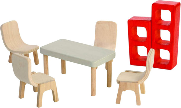 PlanToys Wooden Dining Room Dollhouse Furniture Set for Kids | Montessori Small