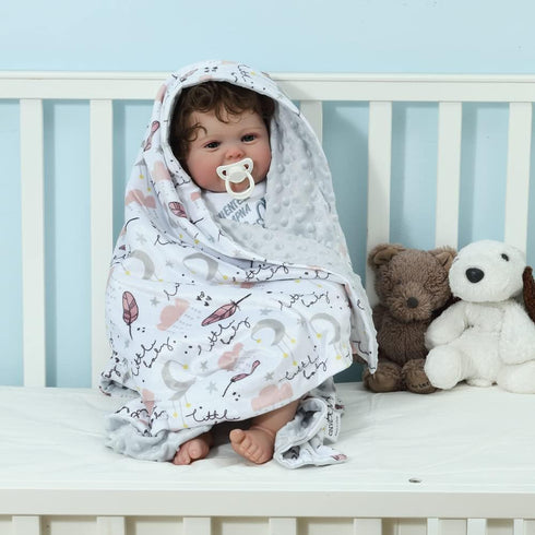 CREVENT Soft Plush Minky Baby Blanket for Girls, Sweet Dream 30x40 Inches, for Newborns and Toddlers Bedding Napping