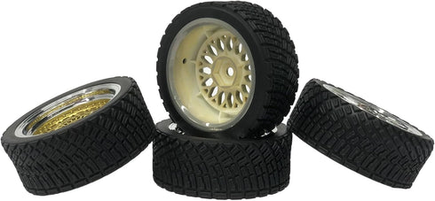 4PCS 65mm RC Rally Car Rubber Tires and Plastic Plating Wheel Rims Set for 1/10 RC On-Road Racing Car (Gold Silver)