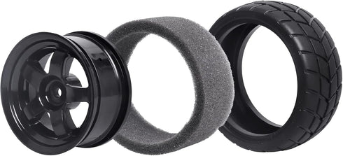 12mm Hex Wheel Rims & Rubber Tires with Foam Inserts for RC 1/10 On-Road Touring Car, Set of 4