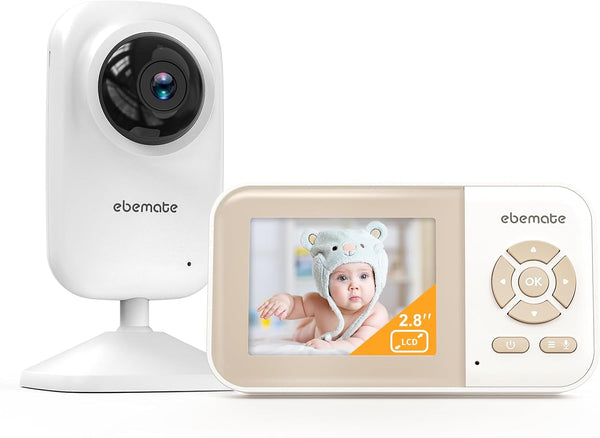 ebemate Video Baby Monitor Camera, 2-Way Talk Audio Cam Monitor with Lullabies, 2.8" LCD Screen