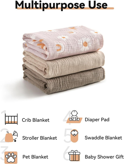 4-Layer 40"X40", TILLYOU Muslin Swaddle Blanket Soft Baby Blanket for Girls Boys, Cotton Swaddle for Newborns Grey
