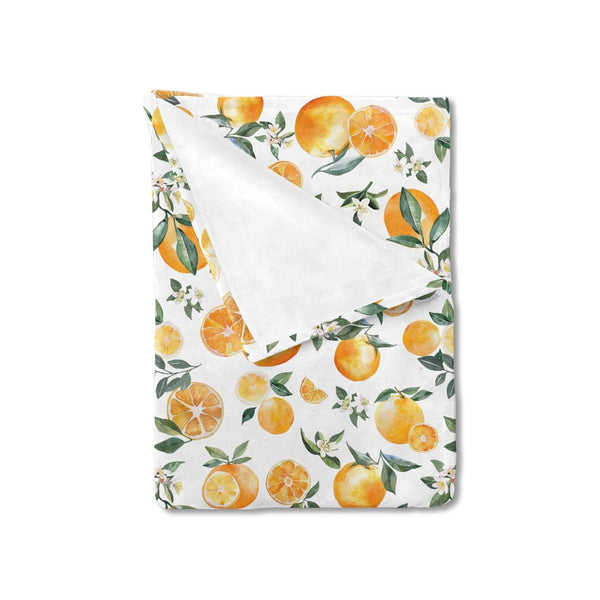 Watercolor Oranges Baby Blanket for Boy Girl Retro Oranges Floral Leaves Flannel