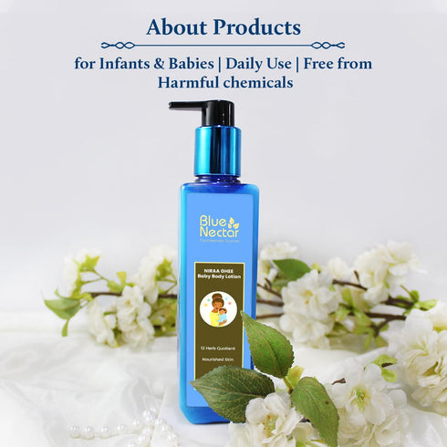 (12 Herbs,6.76 FlOz) Blue Nectar Baby Lotion with Nourishing Organic Ghee, Body Butters and Ayurvedic Baby Oils Baby