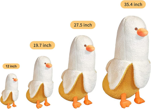 12" PEACH CAT Banana Duck Plush Toy Cute Plushie Hugging Plush Pillow Duck Stuffed Animal for Girls and Boys White