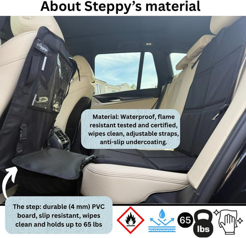 Steppy Car Seat Step - A Seat Protector Mat with Built-in Step & Back-of-Seat Tablet Holder - Helps Children Climb Into