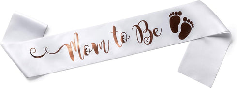 OLILLY Perfect White and Rose Gold Mom to Be Sash - Enjoy Your Baby Shower