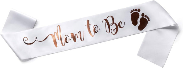 OLILLY Perfect White and Rose Gold Mom to Be Sash - Enjoy Your Baby Shower
