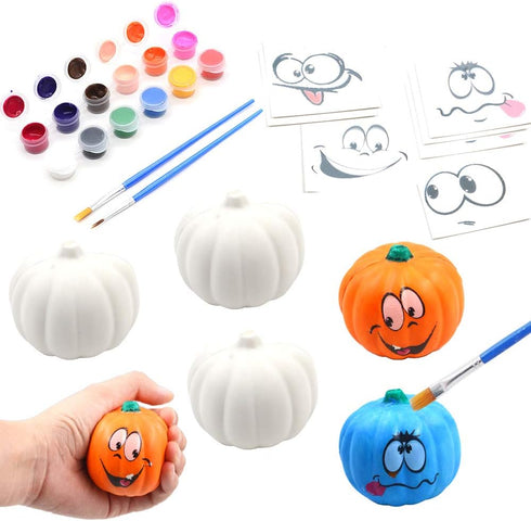 Paint Your Own Squishy Pumpkin, 6 Pack - Slow Rising with Decorating Stickers for Kids Crafts Halloween Thanksgiving