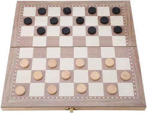 Wooden 3-in-1 Folding Board Game Toy, Chess & Checkers & Backgammon, Portable Travel Tabletop Game