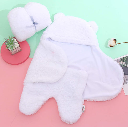 2 Pack Sherpa Baby Swaddle Blanket, Aquamarine and White