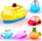 CHIMAGER 6 Packs No Hole Boat Bath Toy Set, Light up Changing Color