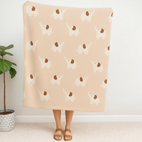 Cozy 36x28 Cotton Baby Blanket Knit Soft Swaddle Receiving Blankets Toddler Infant Blanket with Lovely Elephant