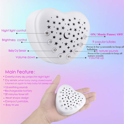 A13 15 BEREST White Noise Machine & Baby Sleep Soother with Soothing Sounds & Projector Night Light Music Box, Cry