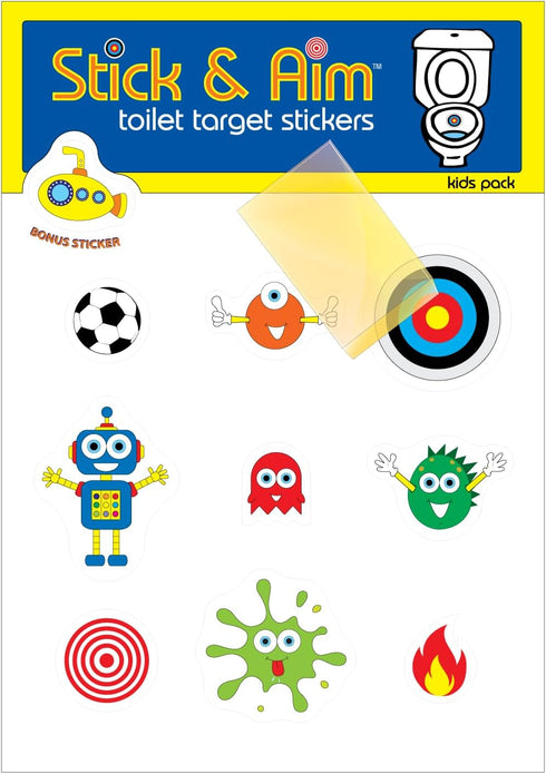 Kids Pack - Toilet Target Stickers with Sticker Applicator Smoothing Tool, Potty