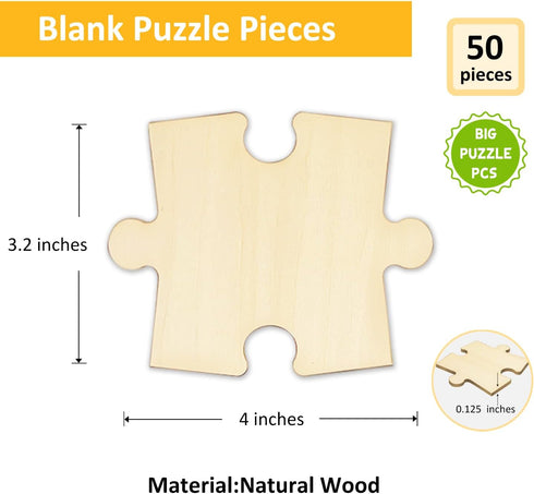 50 Piece Blank Wooden Puzzle, Jumbo Size, Unfinished Freeform Large Jigsaw Puzzle Pieces for Arts & Crafts