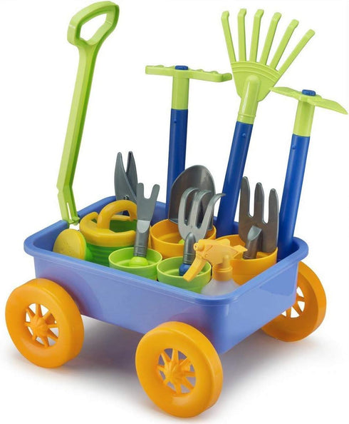 Liberty Imports Pull Along Garden Wagon and Gardening Tools Toy Play Set