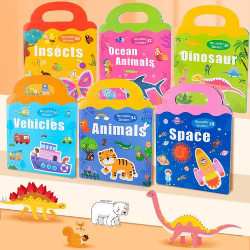 pinkking 3 4 5 Magnetic Reusable Sticker Book for Toddler, Dinosaur Activity Magnet Book for Years Boys Girls Road Trip