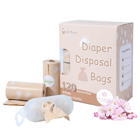 USBOO Diaper Bags Disposable for Baby, Biodegradeable Dirty Diaper Bags (8 Refill