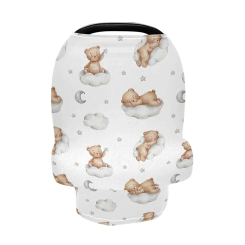 Car Seat Covers for Babies - Breathable Breastfeeding Cover, Stretchy Shopping Cart Cover, Teddy Bears on Clouds