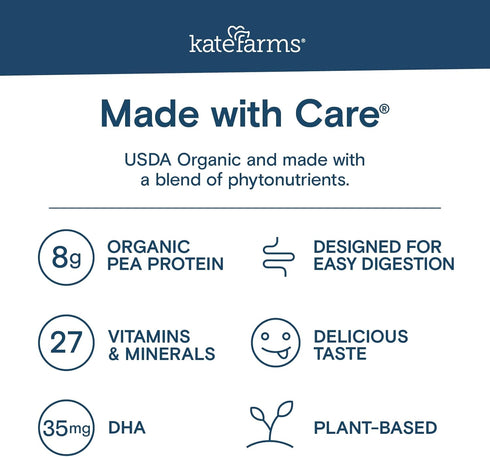 8g 27 8.45 oz (12 Pack) KATE FARMS Organic Kids Nutrition Chocolate Shake, Protein, Vitamins and Minerals, Meal