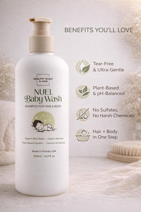 Healthy Scalp & Hair 500 ml Baby Shampoo & Body Wash Gentle Plant-Based Cleanser for Newborns & Toddlers, with Rose