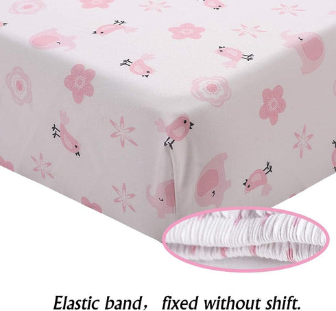 Luxanna Set 3 Sets Crib Bedding Pieces Baby Nursery Bedding with Baby Comforter,Crib Fitted Sheet, Crib Skirt (Pink)