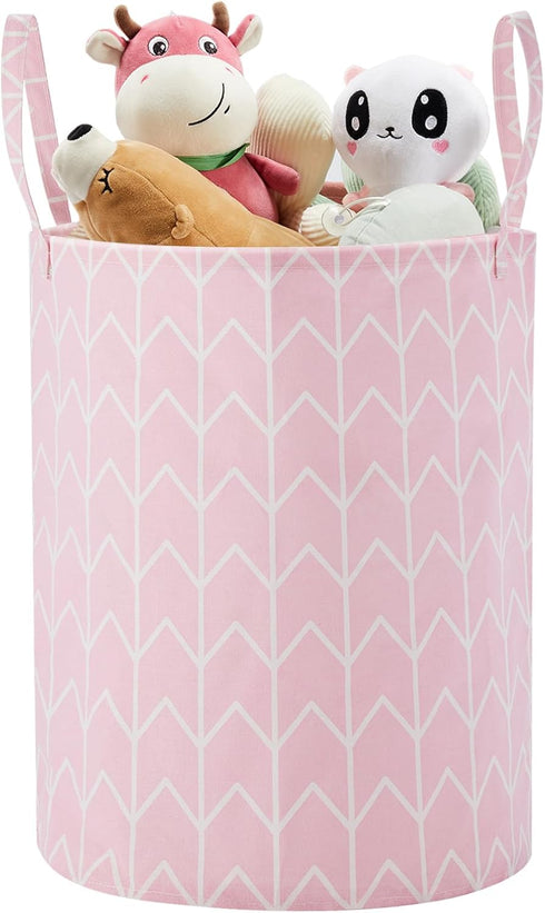 TECHMILLY Large Storage Basket for Girls and Boys, Collapsible Laundry Hamper with Long Handles for Kids Room