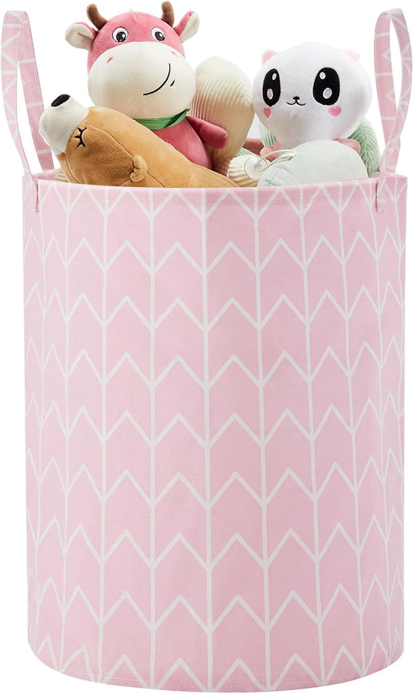 TECHMILLY Large Storage Basket for Girls and Boys, Collapsible Laundry Hamper with Long Handles for Kids Room