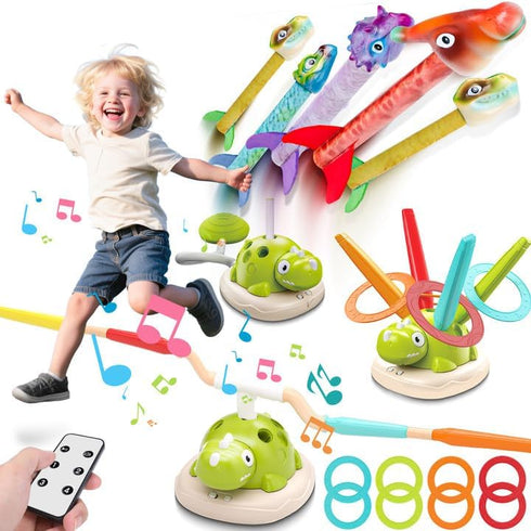 Aliex 3 in 1 Dinosaur Musical Jumping, Toss Ring and Stomping Launch