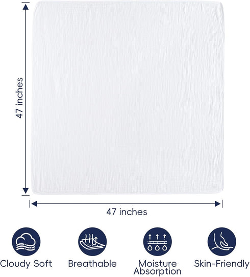 100% 4-Layer 47 47 inches, PHF Baby Muslin Swaddle Blanket, Cotton Soft Breathable Receiving Blankets for Boys