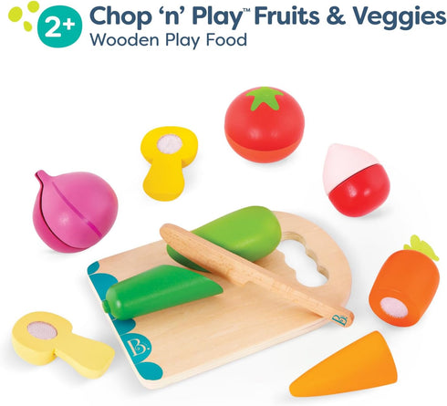 B. toys- Chop 'n' Play - Wooden Fruits & Veggies, Sliceable Play Food for Toddlers, Kids