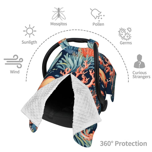 Beubebim Summer Marine Coral Fish Baby Car Seat Canopy Soft Breathable Infant Carseat Cover Lightweight Baby Carrier
