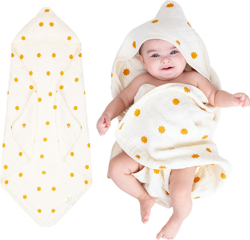 Hands-Free Hooded Towel - 100% Organic Premium Muslin Cotton, 30" x 30",
