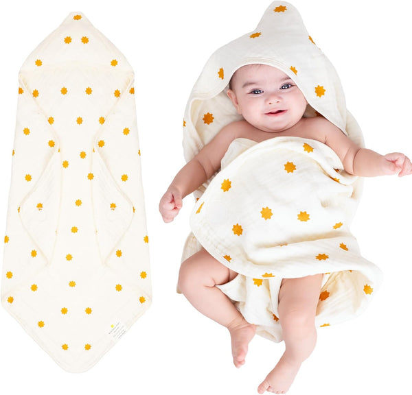 Hands-Free Hooded Towel - 100% Organic Premium Muslin Cotton, 30" x 30",